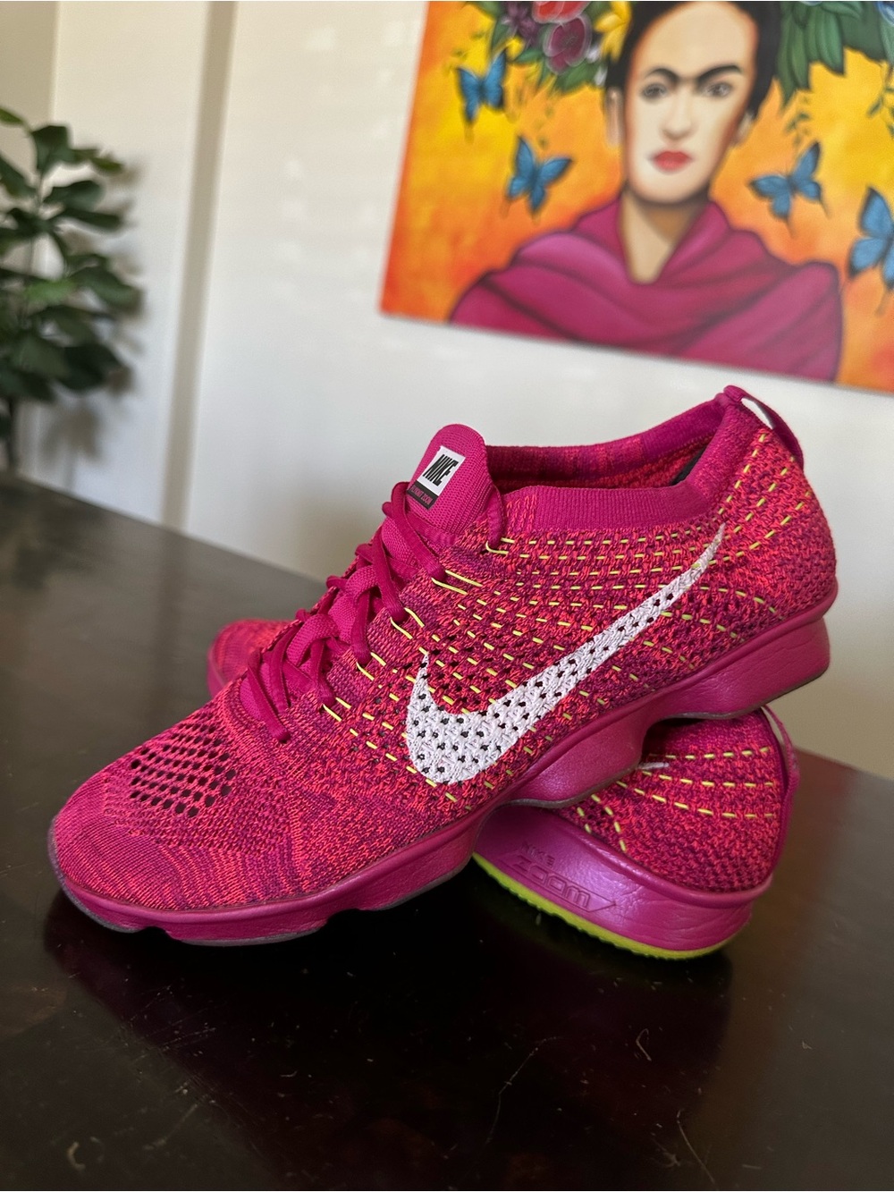 Nike Women’s Flyknit Zoom Training Shoes in Hot Pink with White Swoosh